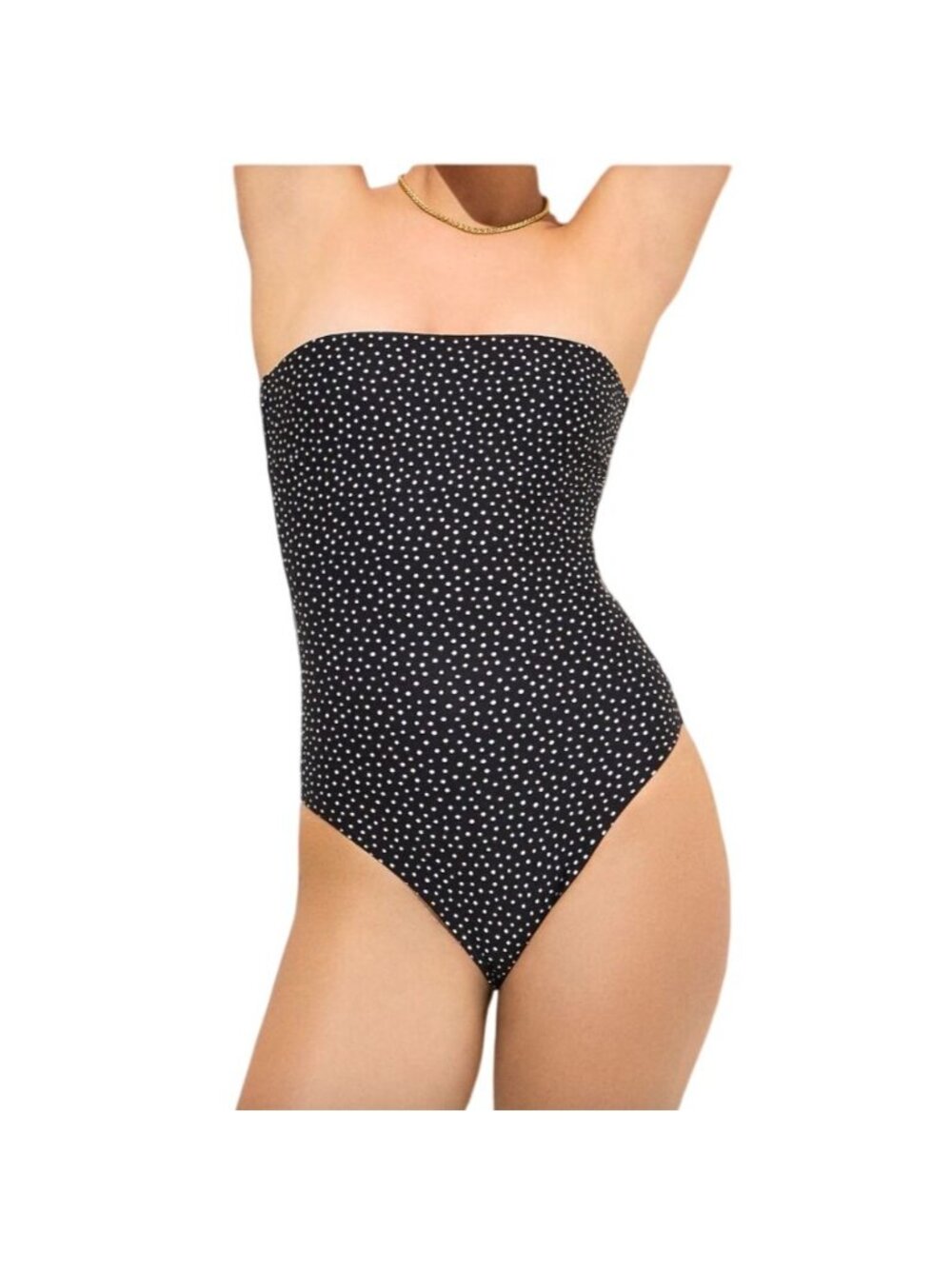 NWT J.Crew Gemma Bandeau One-Piece Swimsuit Sz 12 Black Polka Dot Classic Sculpt - Picture 1 of 14